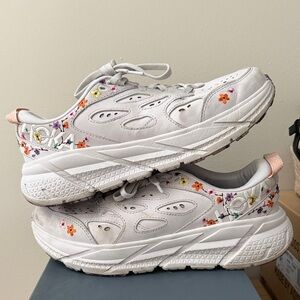 Hoka White Women's Athletic Sneakers with Multicolor Floral Accents